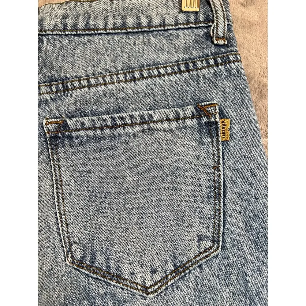 Vibrant MIU Jeans Womens 11 Stonewash High Rise Wide Flare Raw Hem Distressed